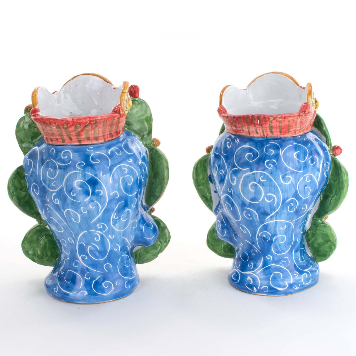 Coppia Teste di Moro H cm 20 carretto Siciliano Fatte a Mano, Caltagirone (Blu)