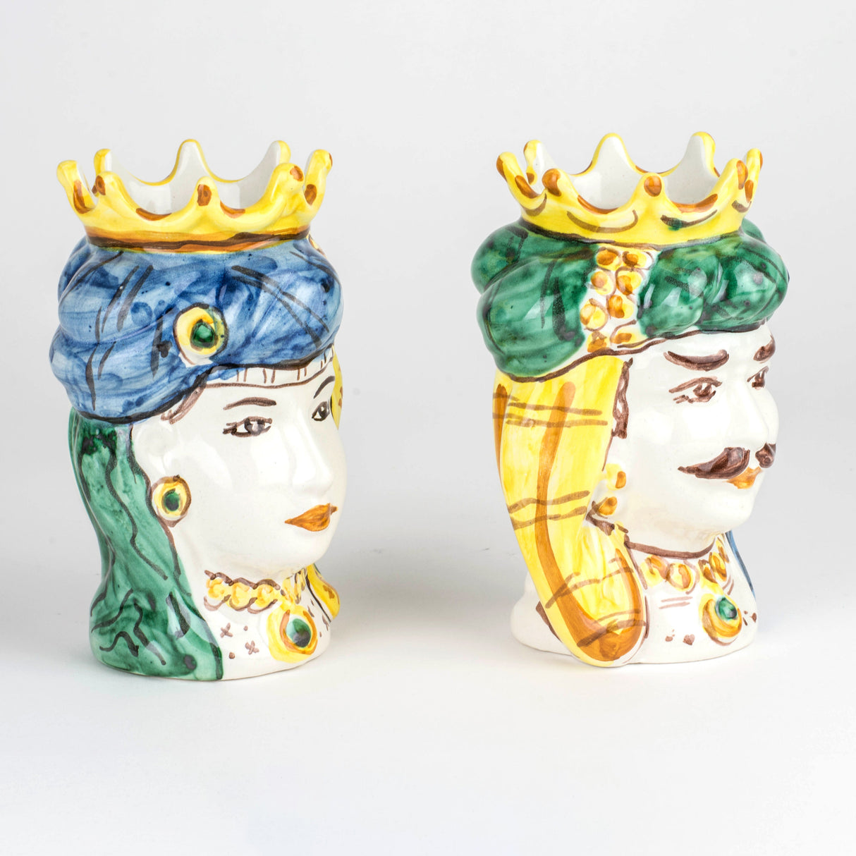 Coppia Teste di moro di Caltagirone H cm 14 fatte a mano