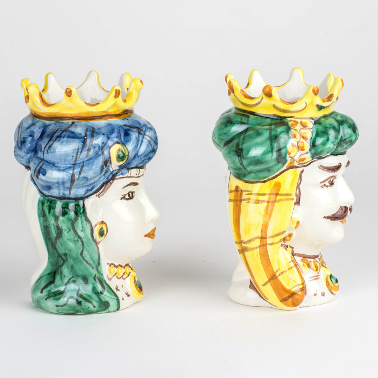 Coppia Teste di moro di Caltagirone H cm 14 fatte a mano