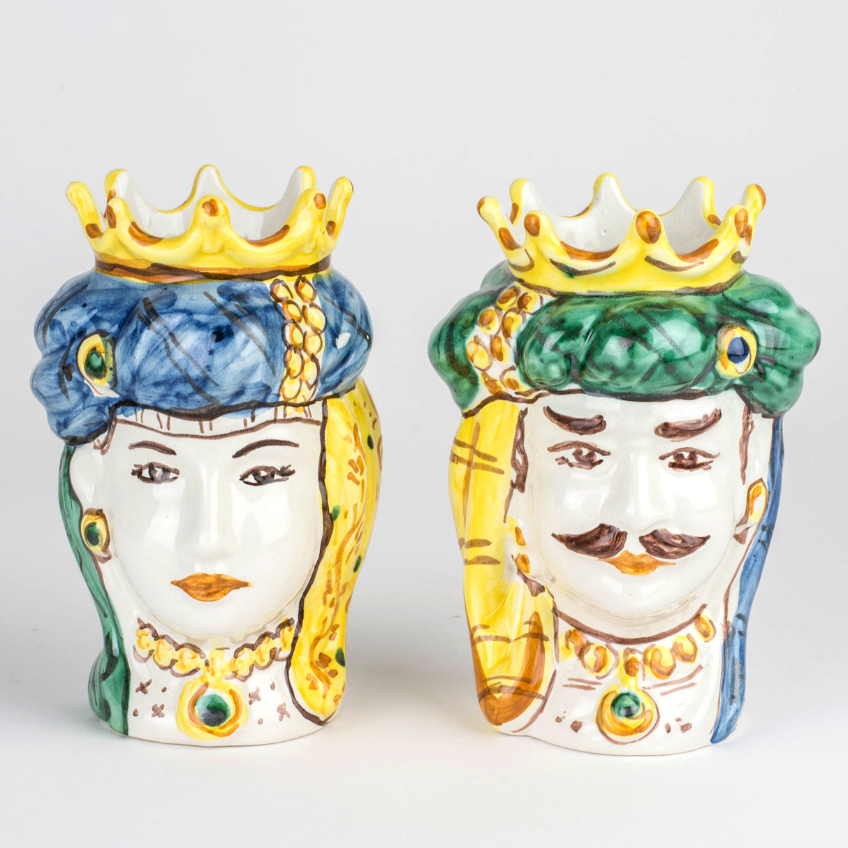 Coppia Teste di moro di Caltagirone H cm 14 fatte a mano