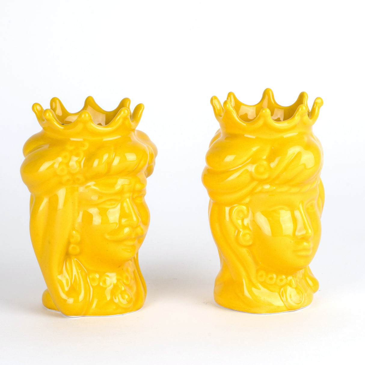 Bomboniere Teste di moro H cm 14 di Caltagirone, coppia teste di moro gialle fatte a mano