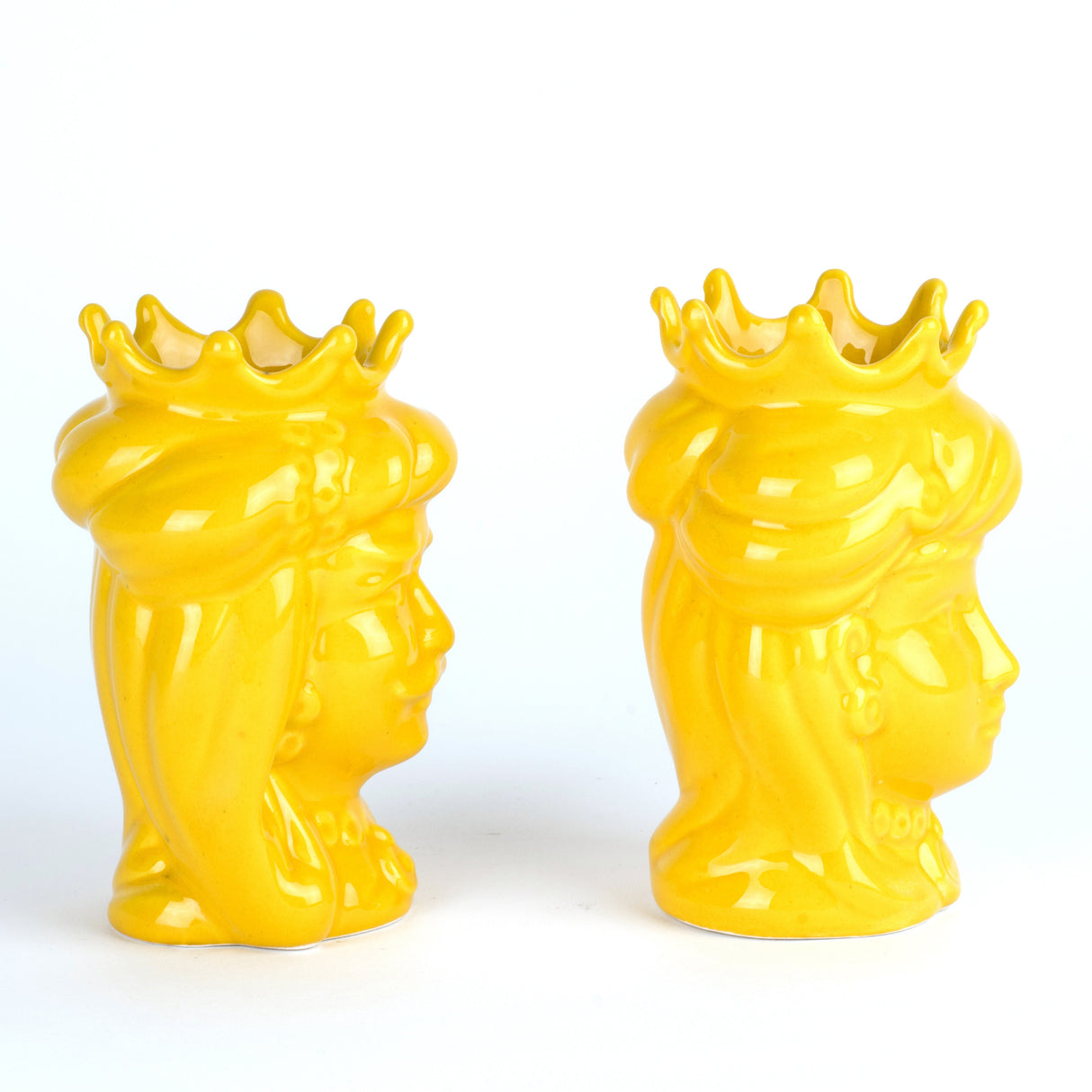 Bomboniere Teste di moro H cm 14 di Caltagirone, coppia teste di moro gialle fatte a mano