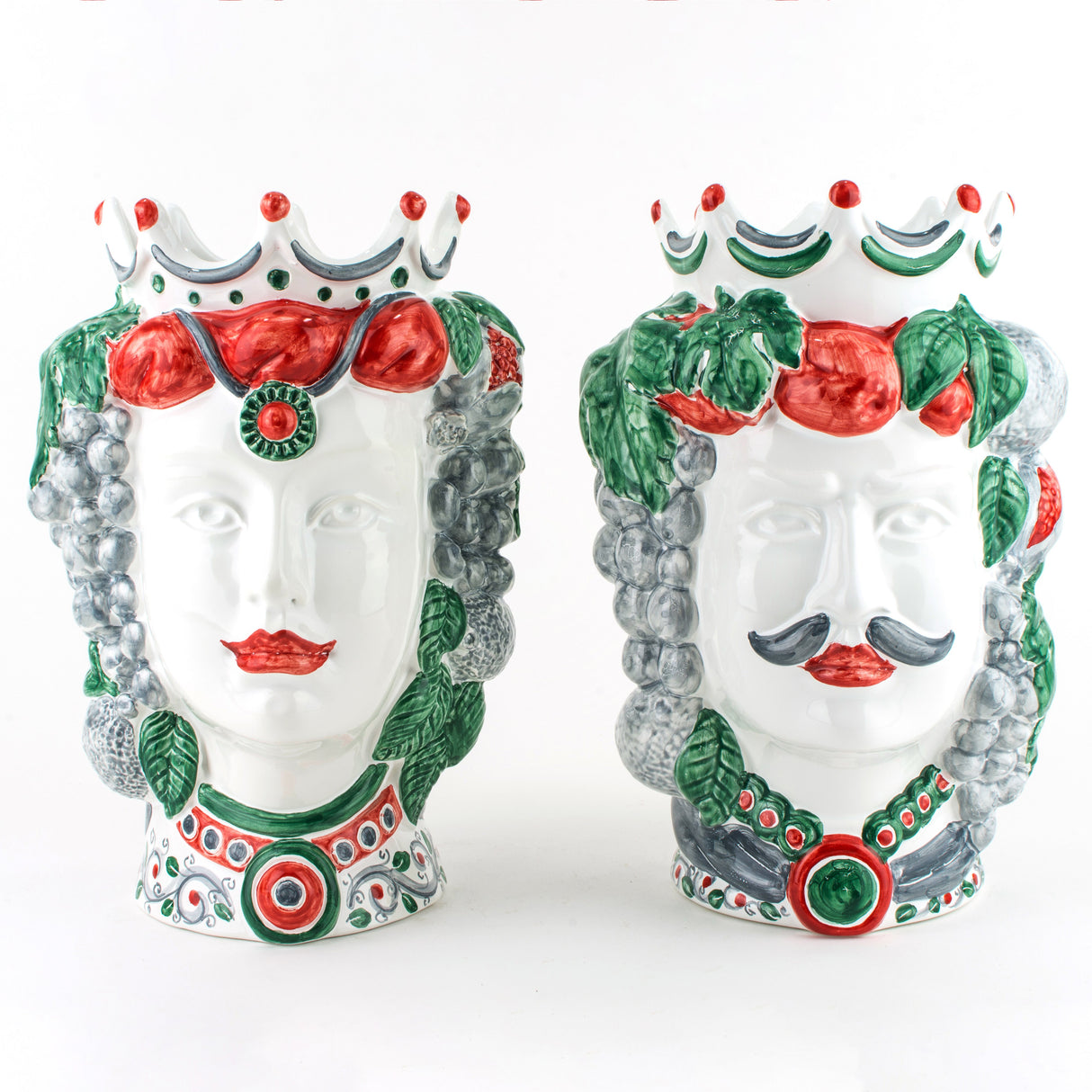 Coppia Teste di Moro H cm 25 in Ceramica di Caltagirone Fatta a Mano, Teste di Moro siciliane