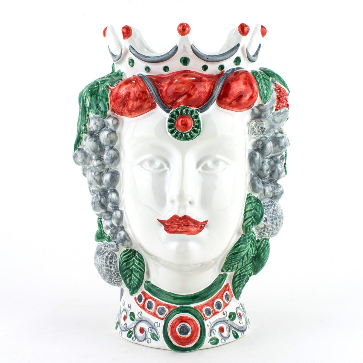 Coppia Teste di Moro H cm 25 in Ceramica di Caltagirone Fatta a Mano, Teste di Moro siciliane