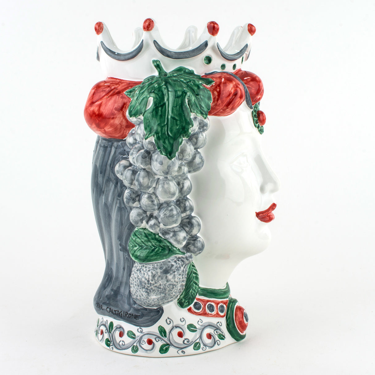 Coppia Teste di Moro H cm 25 in Ceramica di Caltagirone Fatta a Mano, Teste di Moro siciliane