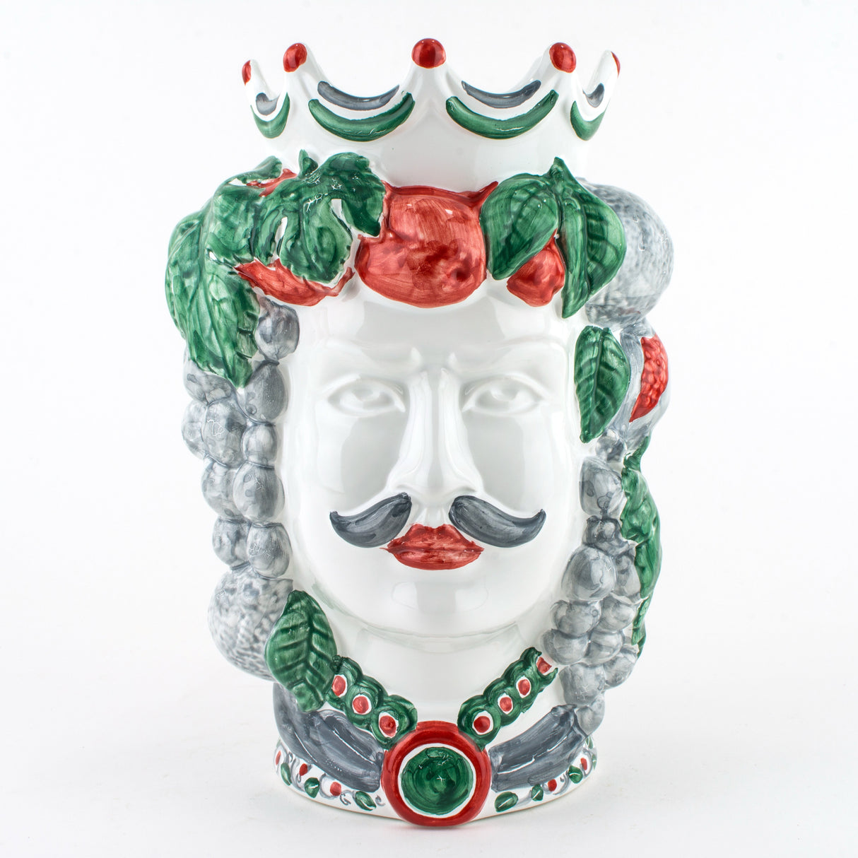 Coppia Teste di Moro H cm 25 in Ceramica di Caltagirone Fatta a Mano, Teste di Moro siciliane