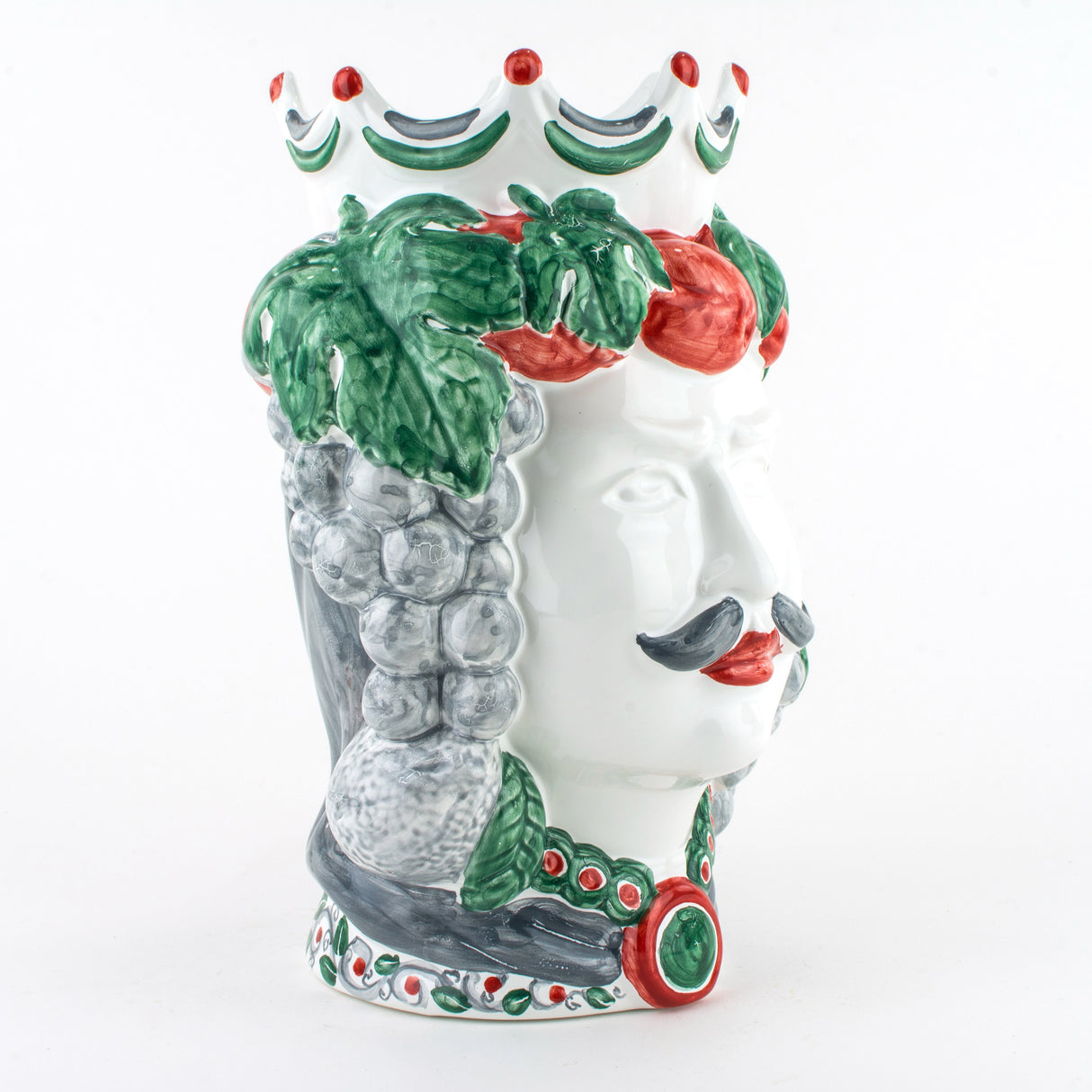 Coppia Teste di Moro H cm 25 in Ceramica di Caltagirone Fatta a Mano, Teste di Moro siciliane