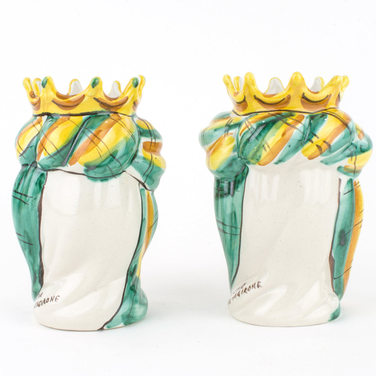 Caltagirone Teste di Moro siciliane H cm 14, Coppia Teste di Moro Fatte a Mano