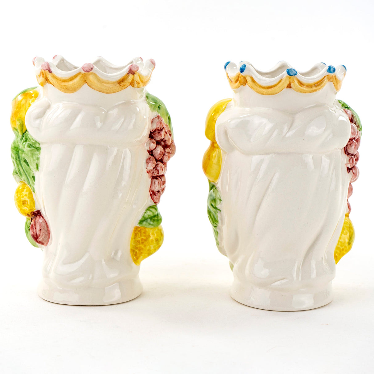 Coppia Teste di Moro siciliane H cm 14 semidecorate in Ceramica di Caltagirone Fatte a Mano