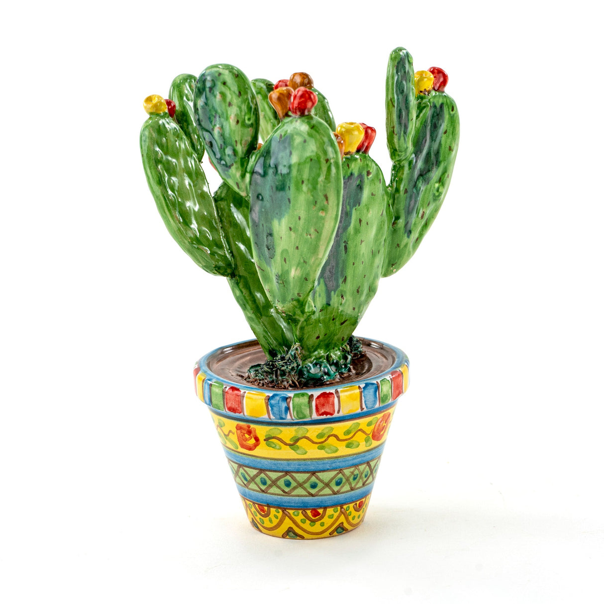 Vaso Ficodindia Siciliano in Ceramica di Caltagirone Fatto a Mano, fico d'india Vaso Made in Italy…