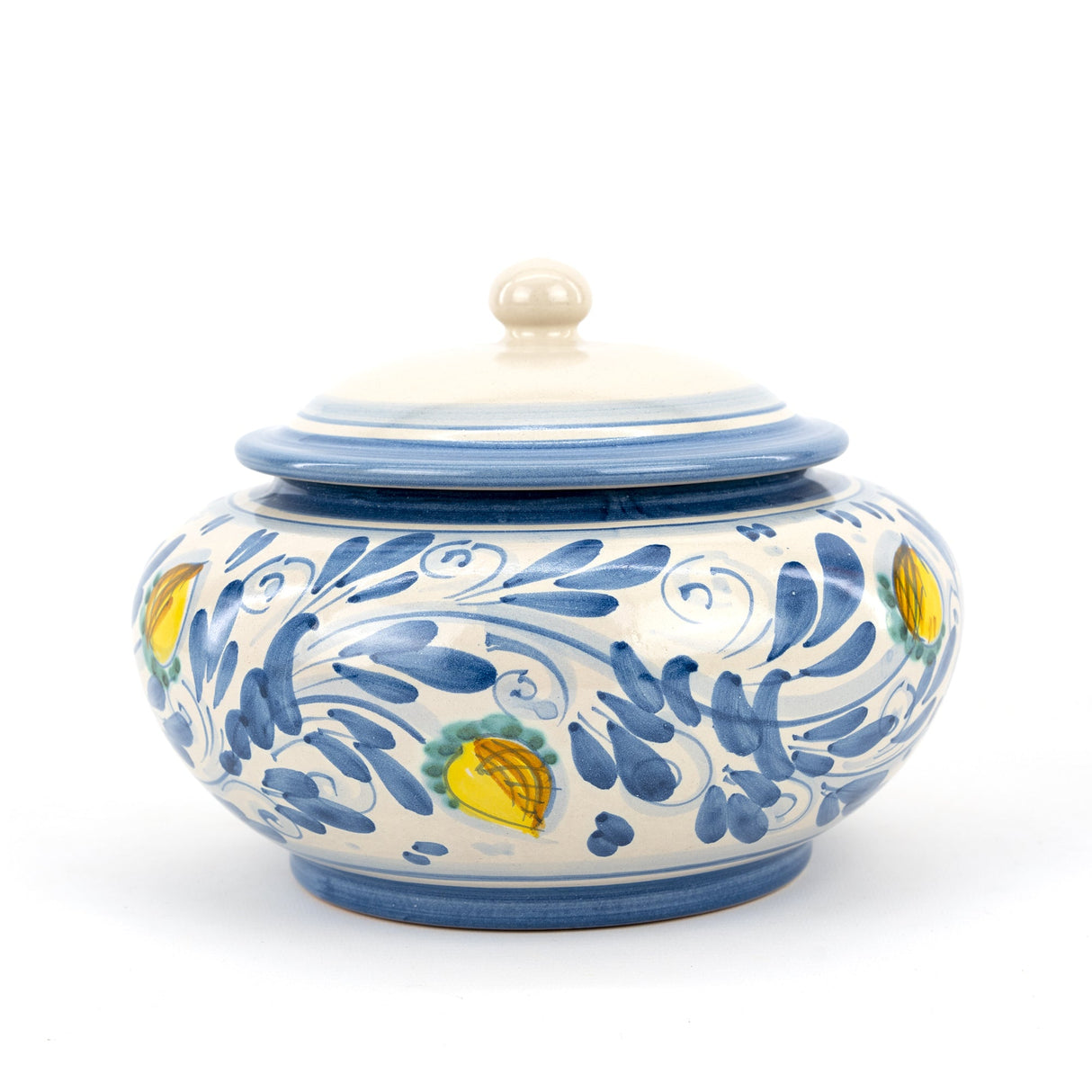 Biscottiera fatta a mano in ceramica siciliana di Caltagirone decoro '600 BLU ANTICO