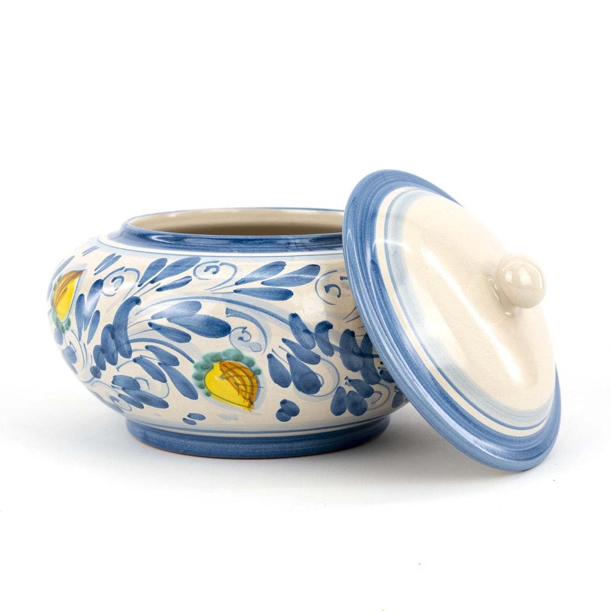 Biscottiera fatta a mano in ceramica siciliana di Caltagirone decoro '600 BLU ANTICO