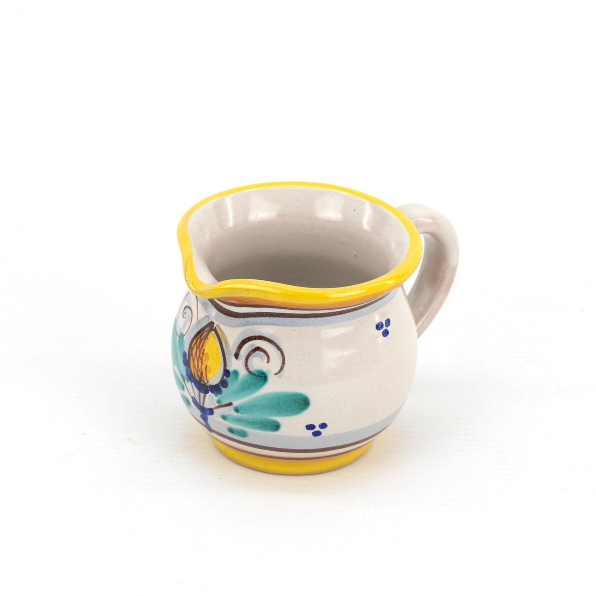 Servizio da the per due in ceramica con bricco per latte. Ceramica siciliana di Caltagirone realizzata decorata a mano, decoro AMBRA