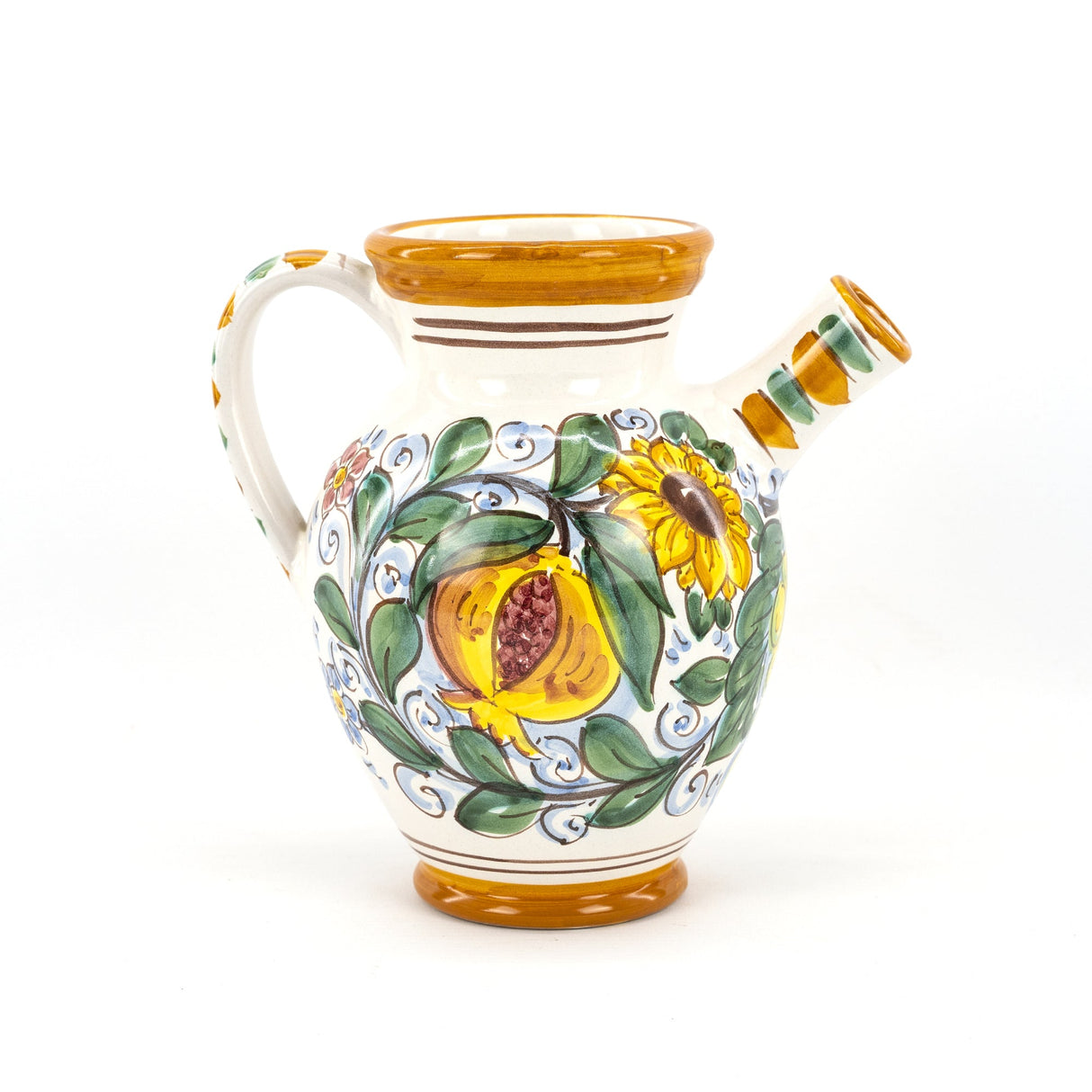 Vase with handle, amphora with spout, jug, quartara H 20 decoration FRUITS in Sicilian ceramic from Caltagirone handmade