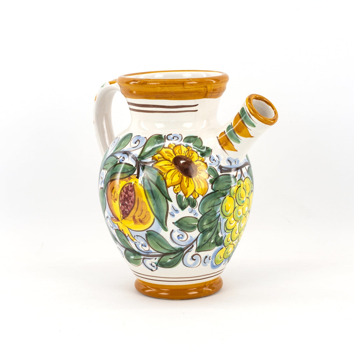 Vase with handle, amphora with spout, jug, quartara H 20 decoration FRUITS in Sicilian ceramic from Caltagirone handmade