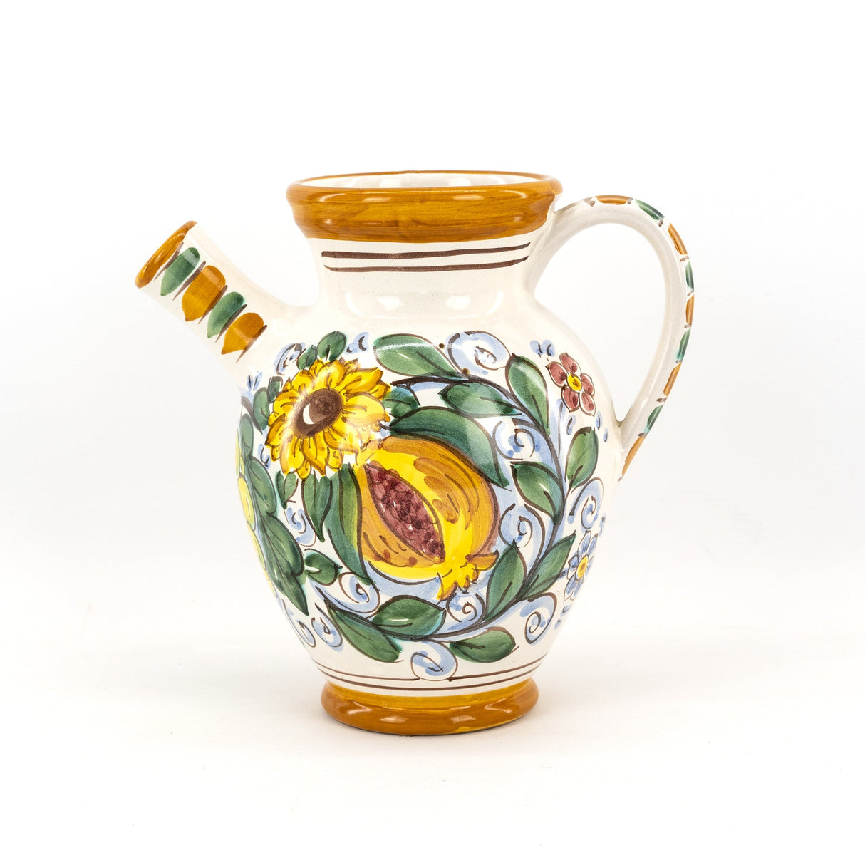 Vase with handle, amphora with spout, jug, quartara H 20 decoration FRUITS in Sicilian ceramic from Caltagirone handmade