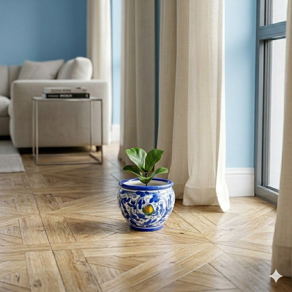 Cache-pot ceramica siciliana Ø 18 decoro '600 BLU
