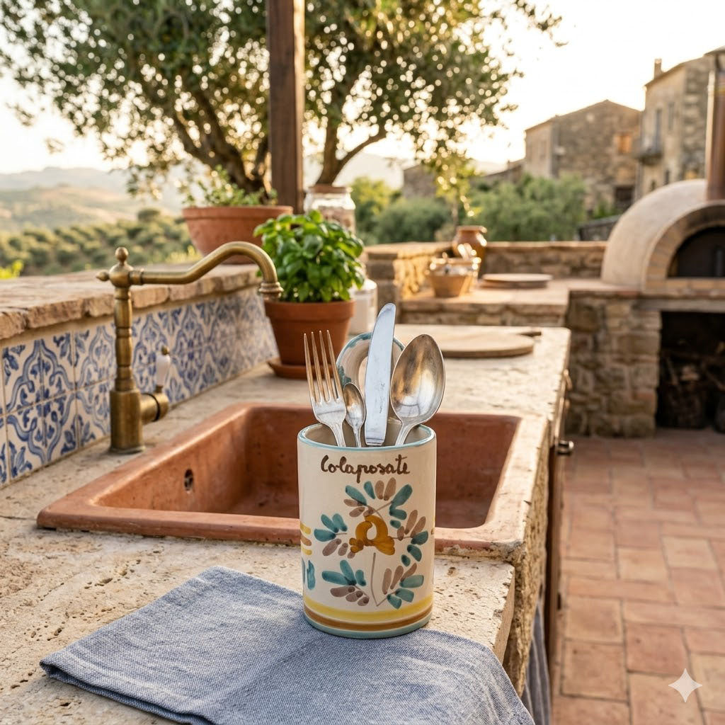 Colaposate con occhiello in ceramica siciliana H 20 decoro ROSANTICA