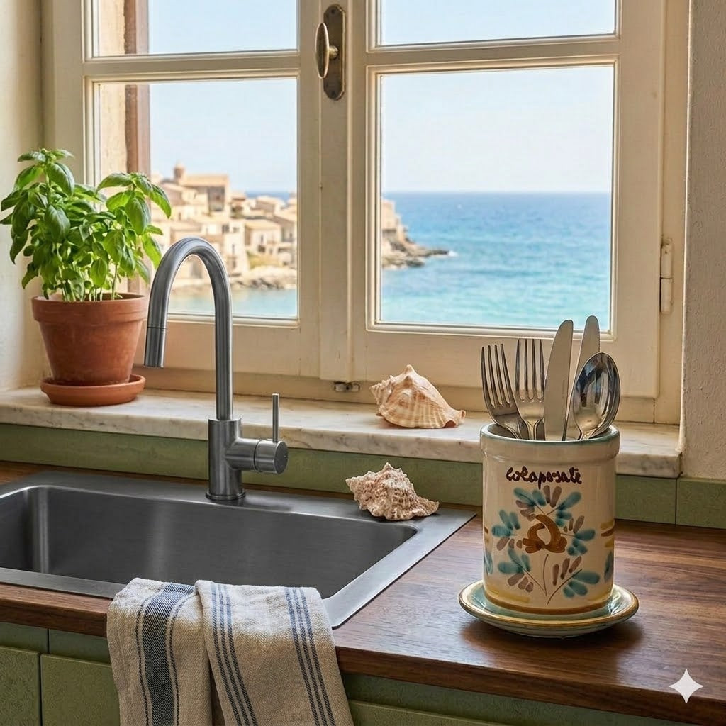 Colaposate con piattino in ceramica siciliana H 12 decoro ROSANTICA