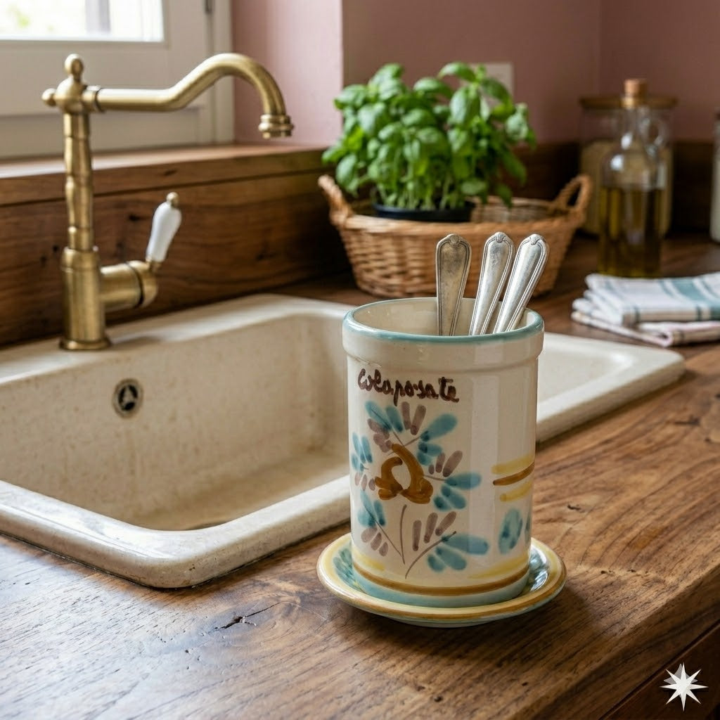 Colaposate con piattino in ceramica siciliana H 12 decoro ROSANTICA