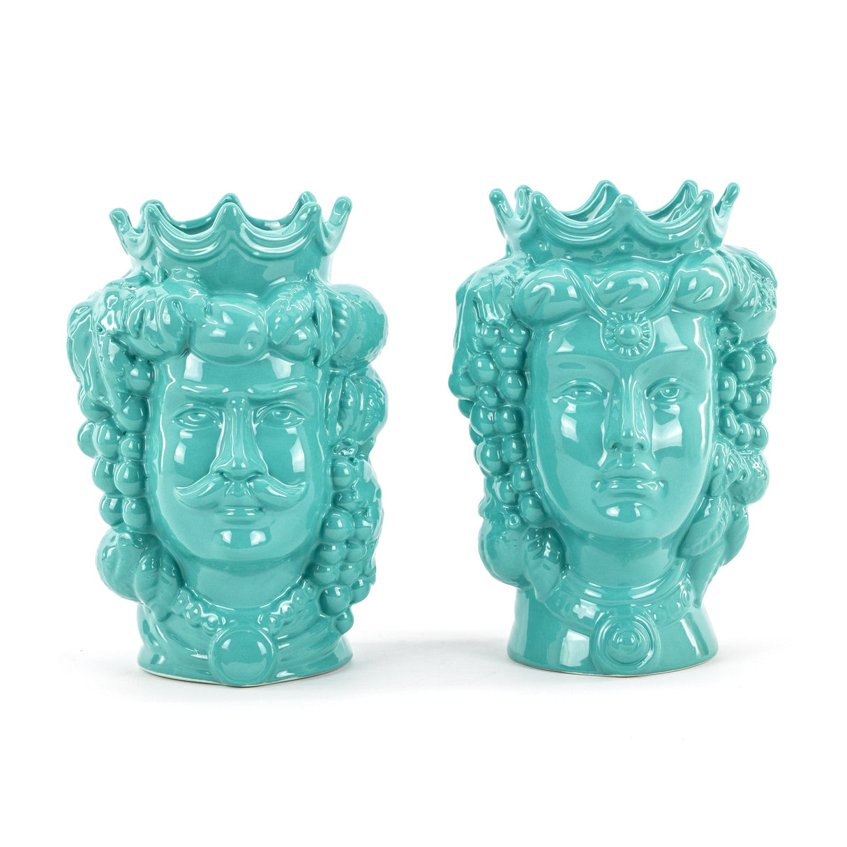 Pair of Moor's Heads H cm 25 or 35 Aquamarine color in Caltagirone Ceramic Handmade