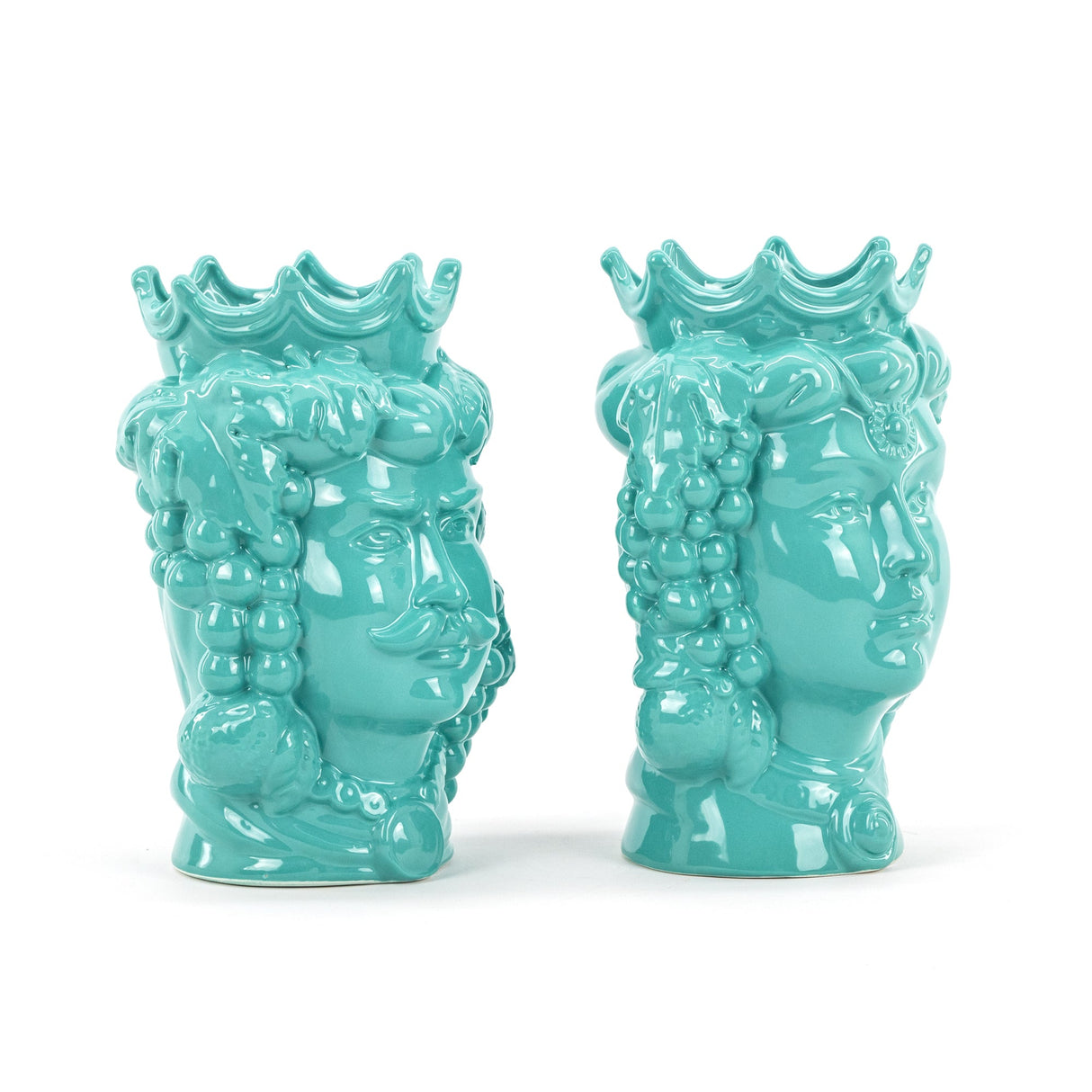 Pair of Moor's Heads H cm 25 or 35 Aquamarine color in Caltagirone Ceramic Handmade
