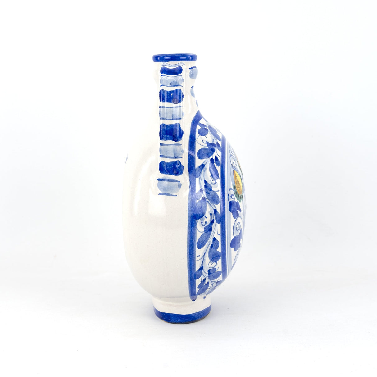 Fiasca tradizionale in ceramica siciliana di Caltagirone, realizzata e decorata a mano