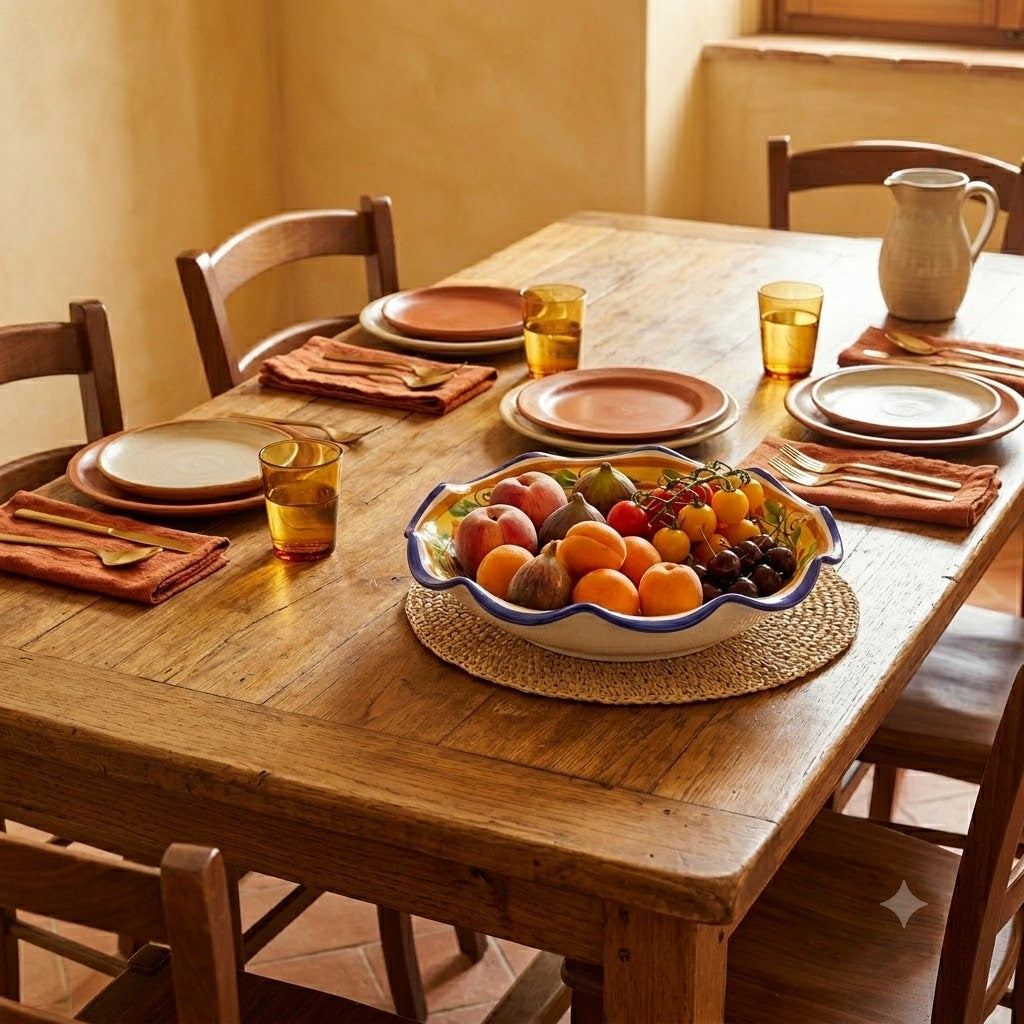 Fruttiera smerlata ceramica siciliana Ø 35 decoro FLORA