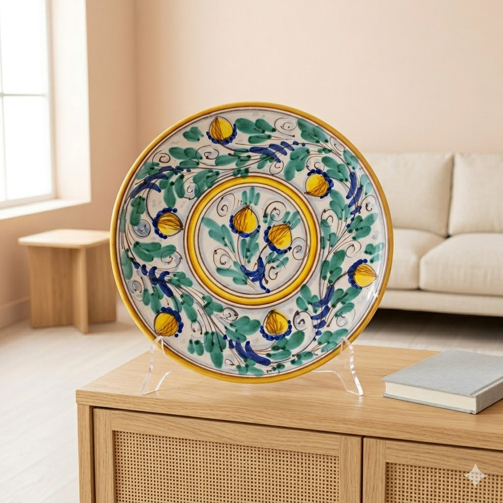 Piatto ornamentale ceramica siciliana Ø 25 decoro '600 GIALLO