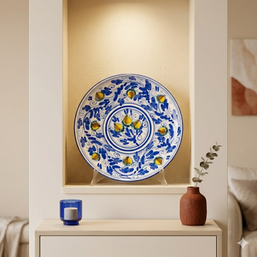Piatto ornamentale ceramica sicilana Ø 30 decoro '600 BLU