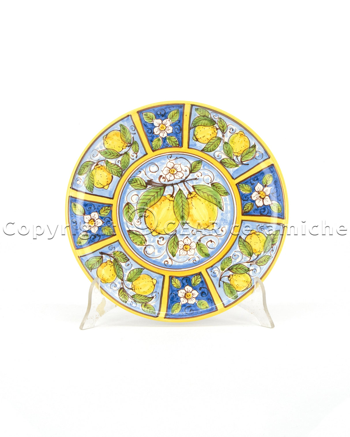 Piatto murale in ceramica di Caltagirone con decoro LIMONI