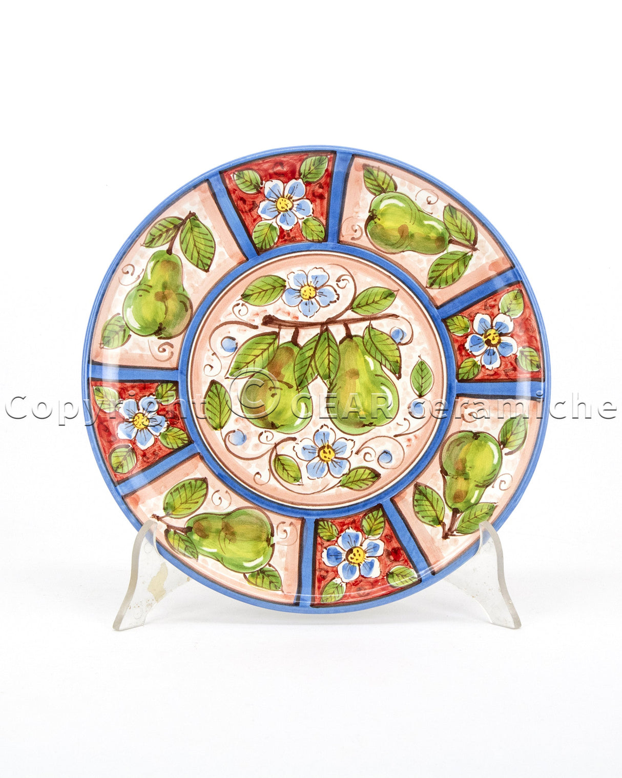 Caltagirone ceramic wall plate with PEARS decoration