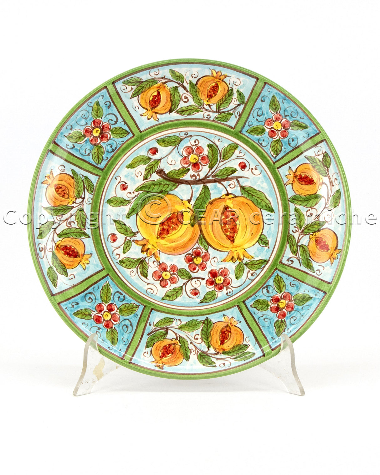 Caltagirone ceramic wall plate with POMEGRANATE decoration