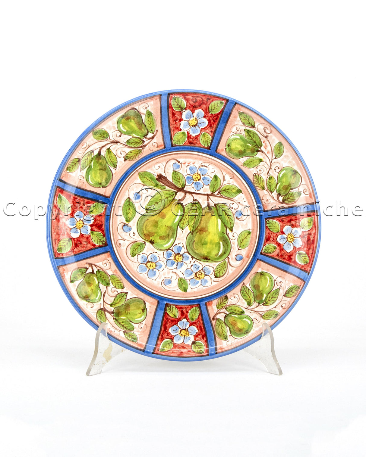Caltagirone ceramic wall plate with PEARS decoration