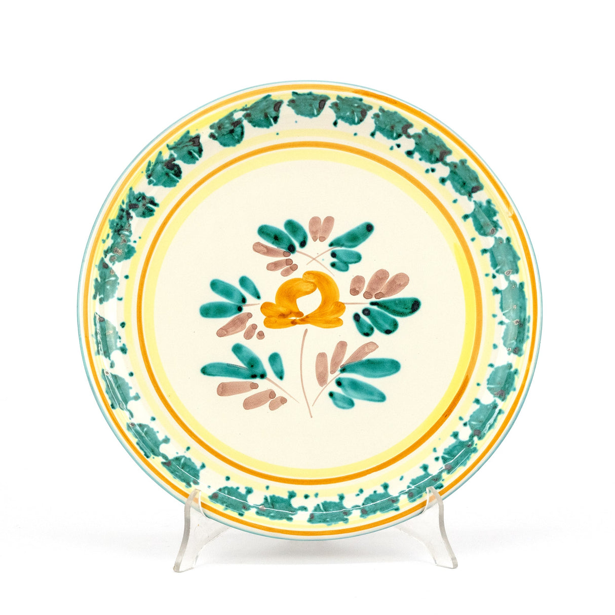 Piatto pizza siciliano in ceramica di Caltagirone decoro ROSANTICA