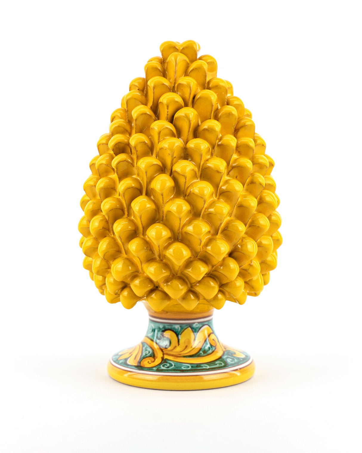 Sicilian pine cone decorated foot Caltagirone ceramics Hand decorated