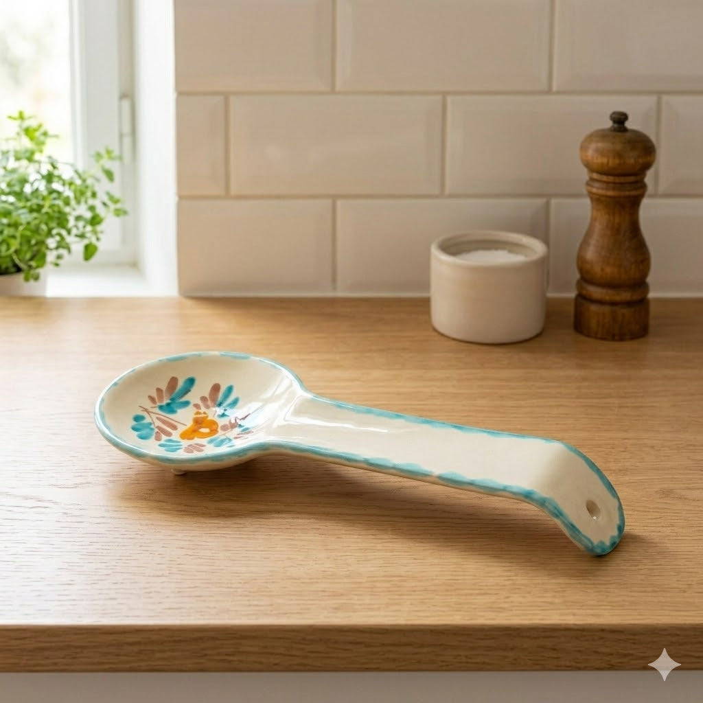 Poggiamestolo in ceramica siciliana cm 12x29 decoro ROSANTICA