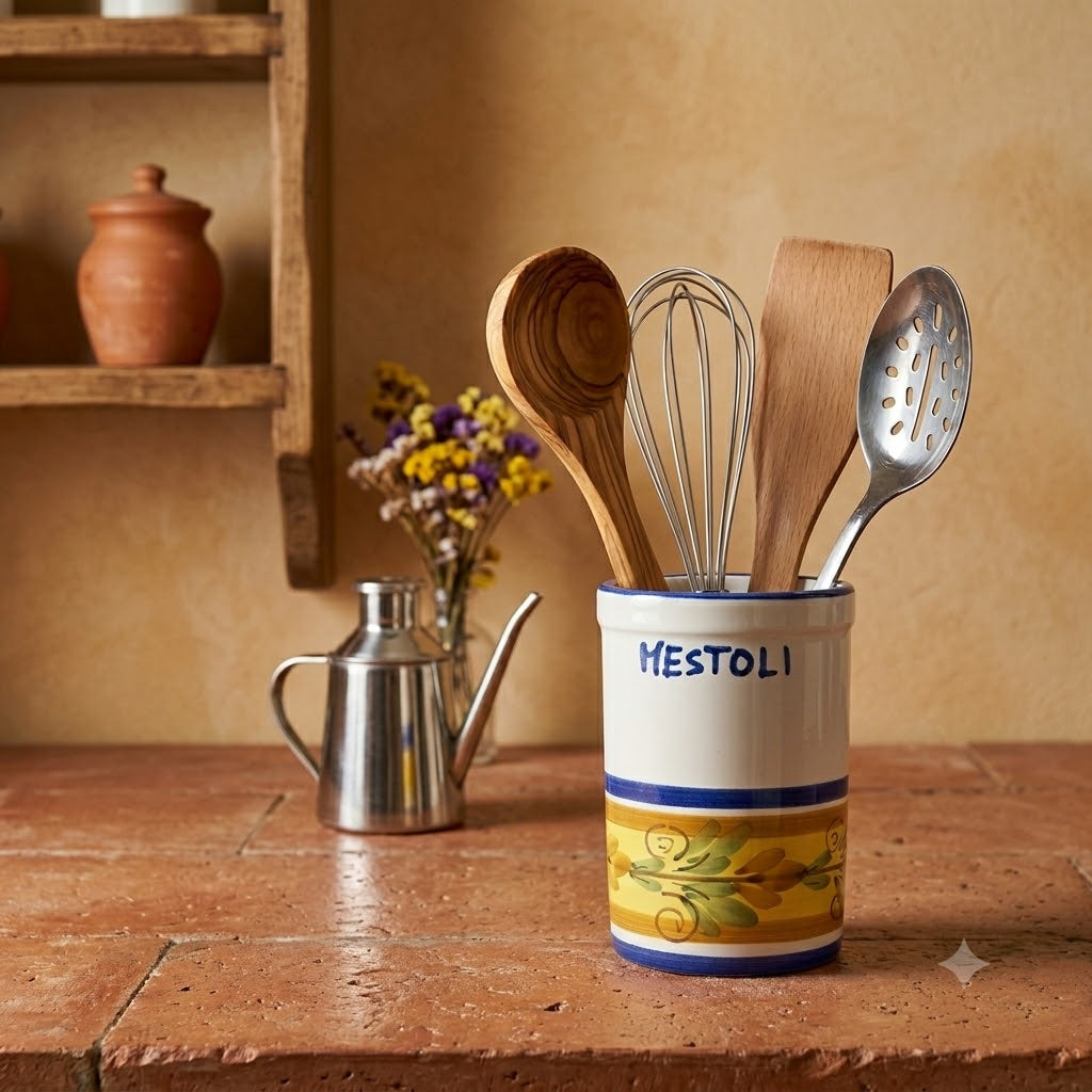 Barattolo portamestoli ceramica siciliana H 16 decoro FLORA