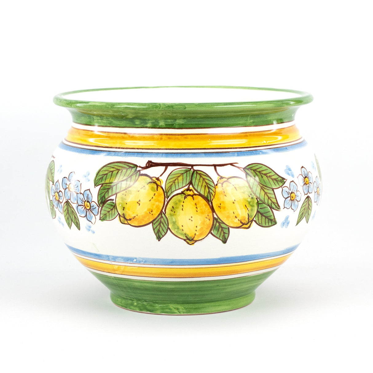 Handmade Ceramic Vase, Caltagirone Ceramic with Green and Lemons Decoration