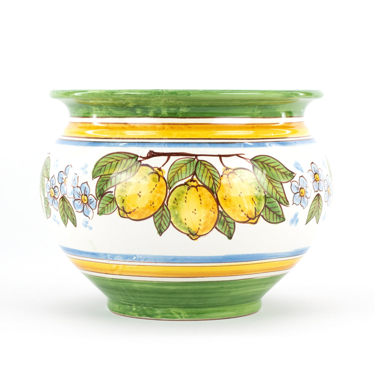 Handmade Ceramic Vase, Caltagirone Ceramic with Green and Lemons Decoration