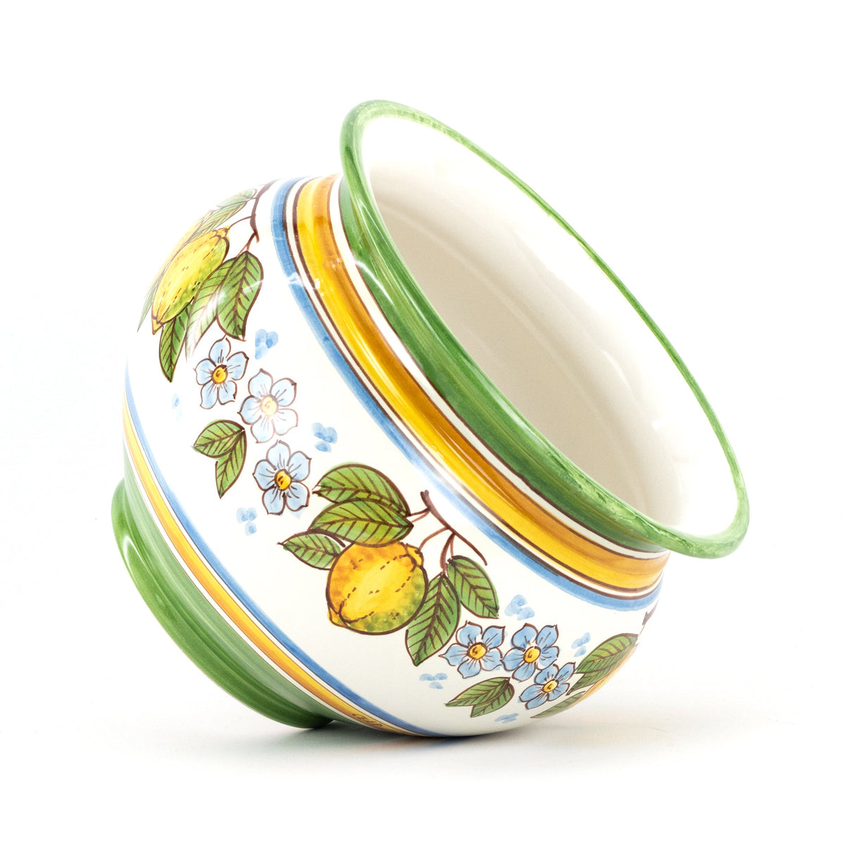 Handmade Ceramic Vase, Caltagirone Ceramic with Green and Lemons Decoration