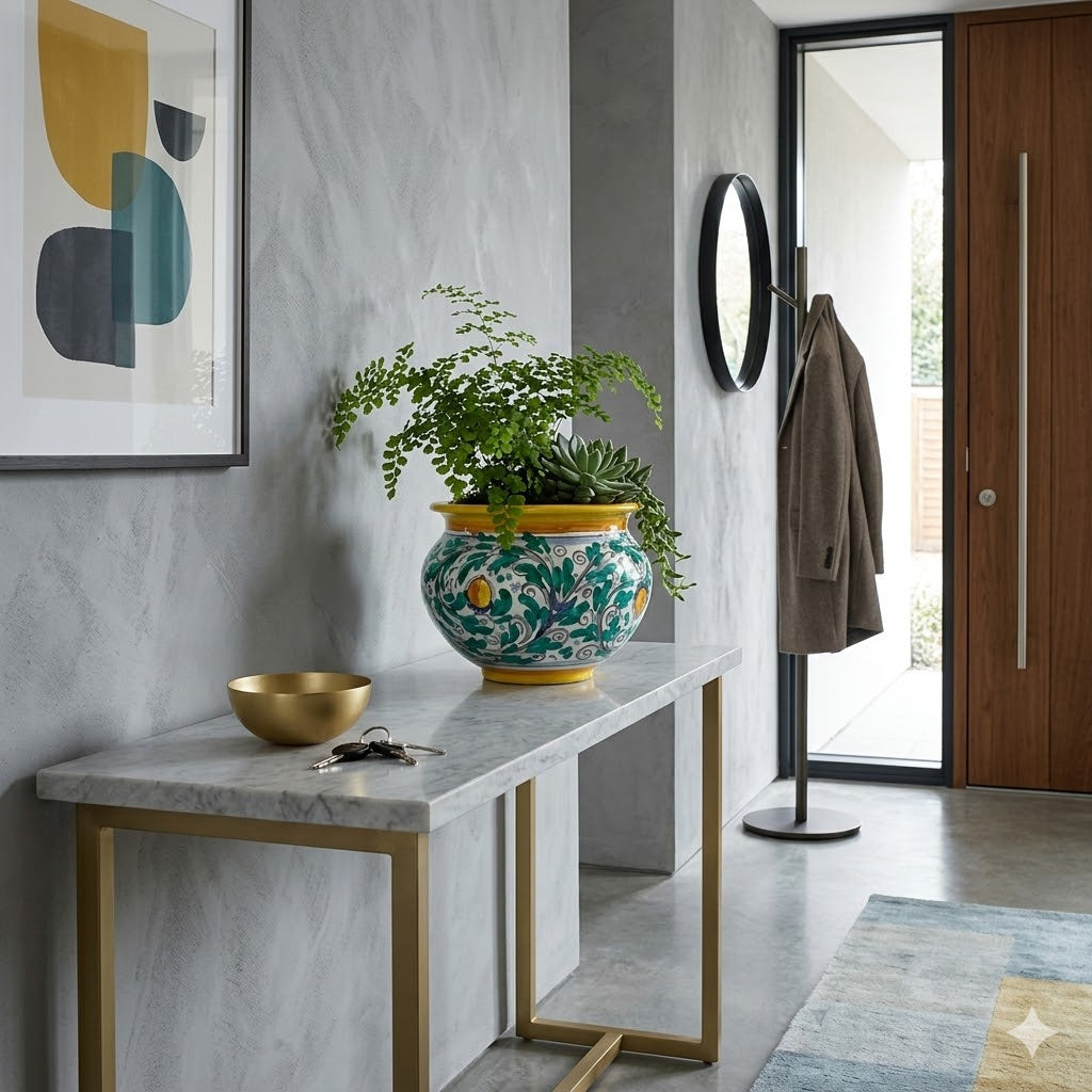 Portavaso ceramica siciliana Ø 27 decoro '600 GIALLO