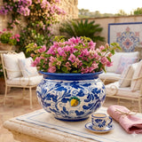 Portavaso ceramica siciliana Ø 27 decoro '600 BLU