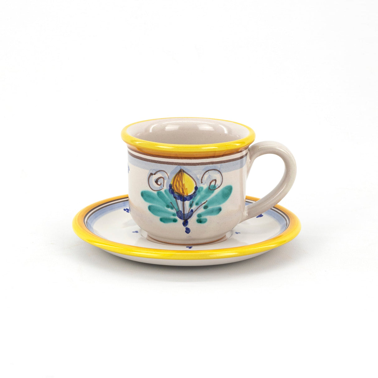 Breakfast cup with plate in Caltagirone ceramic hand decorated AMBER decoration