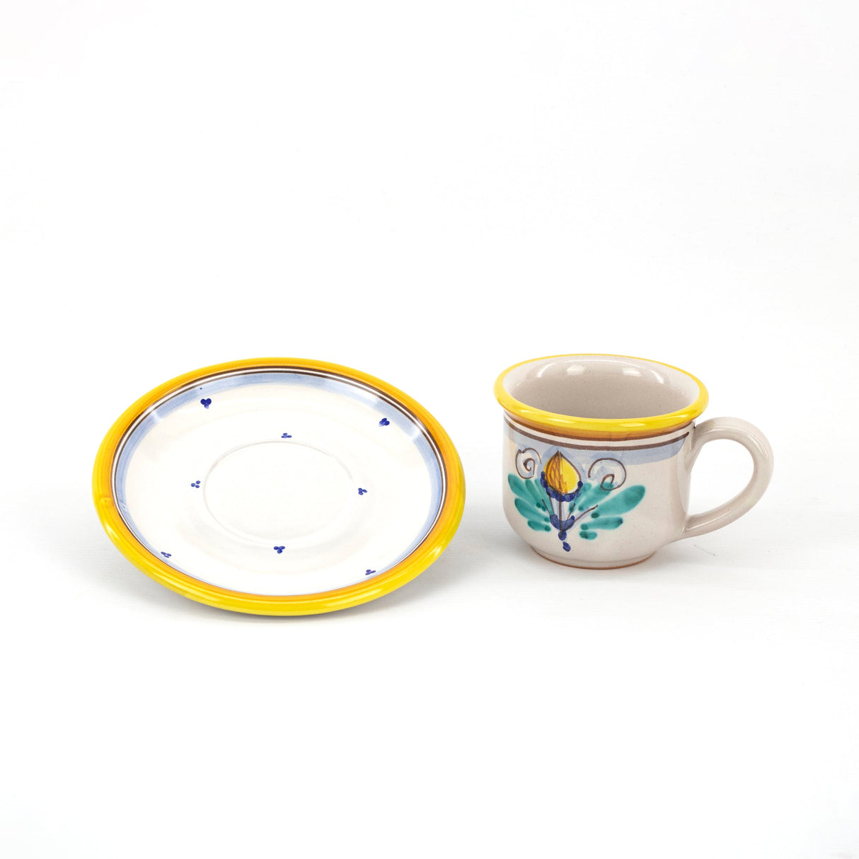 Breakfast cup with plate in Caltagirone ceramic hand decorated AMBER decoration