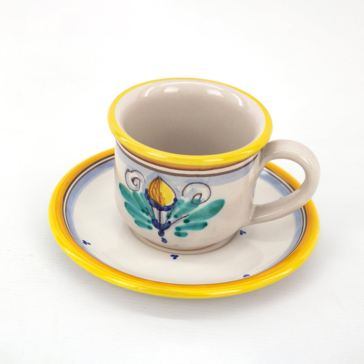 Breakfast cup with plate in Caltagirone ceramic hand decorated AMBER decoration