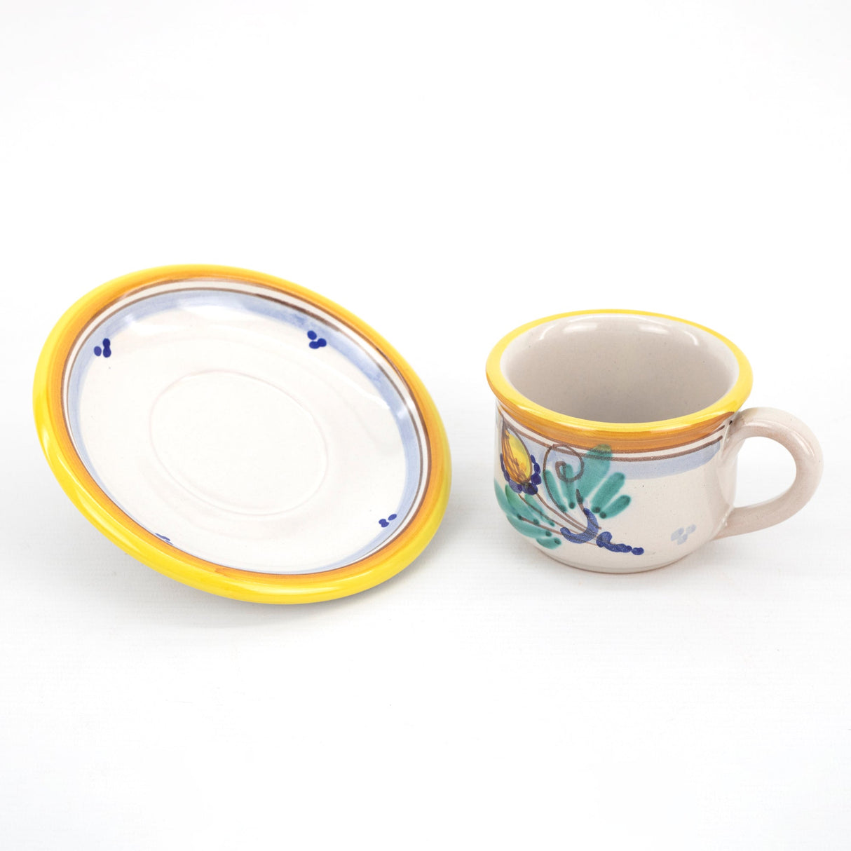 Tazza da the con piatto in eramica di Caltagirone decorata a mano. Decoro AMBRA