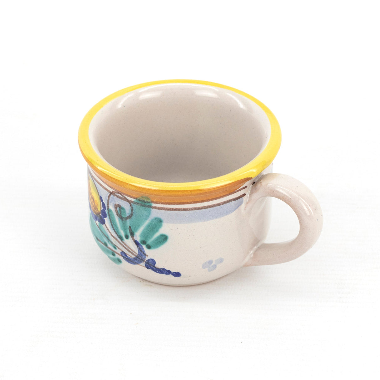 Tea cup with tray plate for biscuits/brioche in Caltagirone ceramic hand-decorated with AMBER decoration