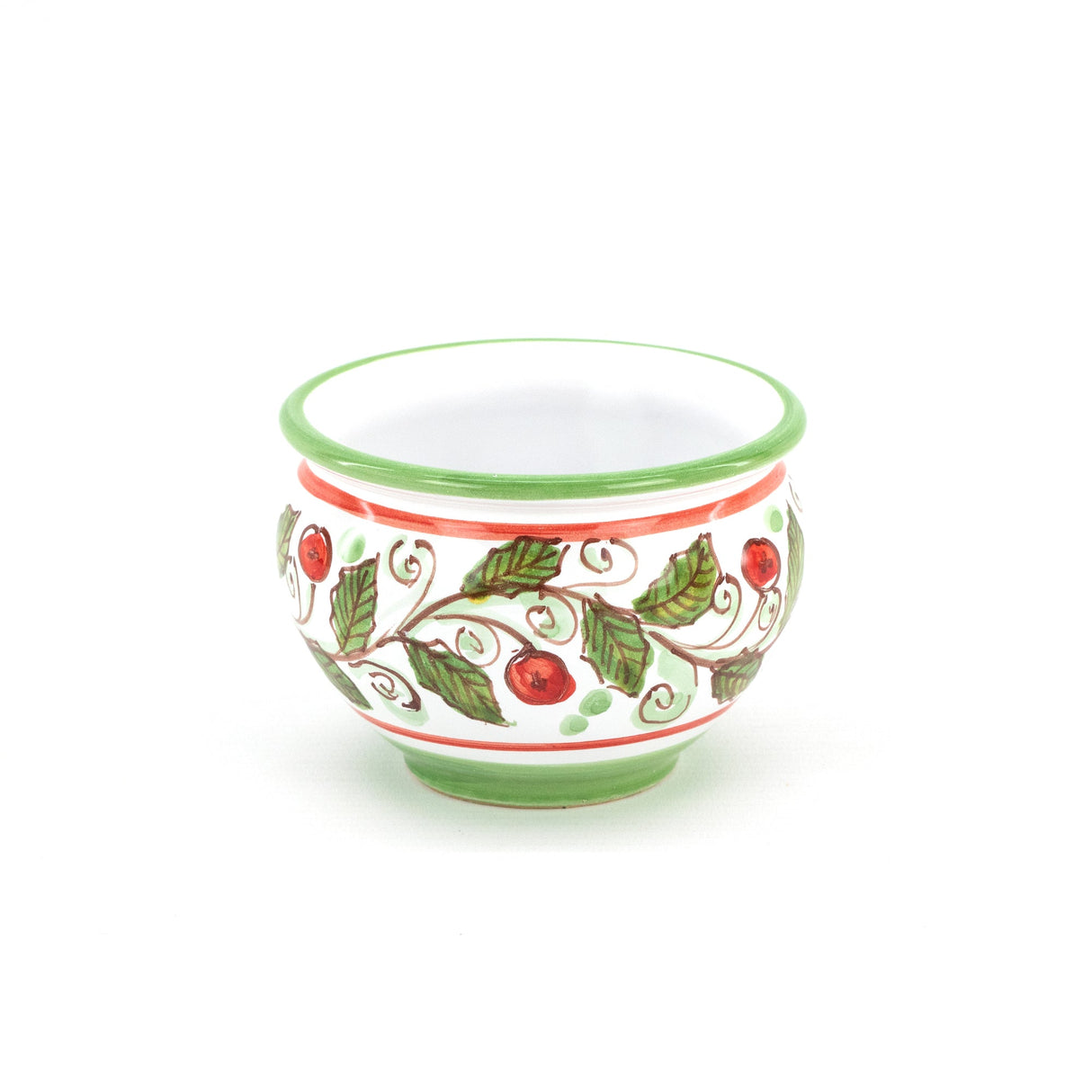 Tris di vasetti in ceramica siciliana di Caltagirone fatti a mano decoro AGRIFOGLIO