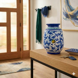 Vaso ornamentale ceramica siciliana H 25 decoro '600 BLU